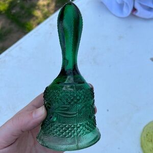 Fenton Emerald Green Diamond Point and Scrolls bell